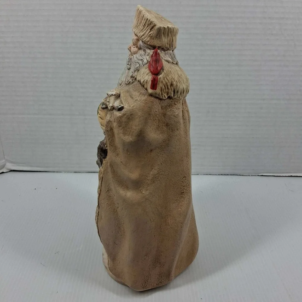 Old World Woodland Santa Figurine Father Christmas with Forest Animals Tan 10in